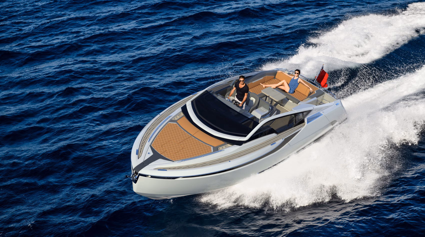 Speedboat on blue water.