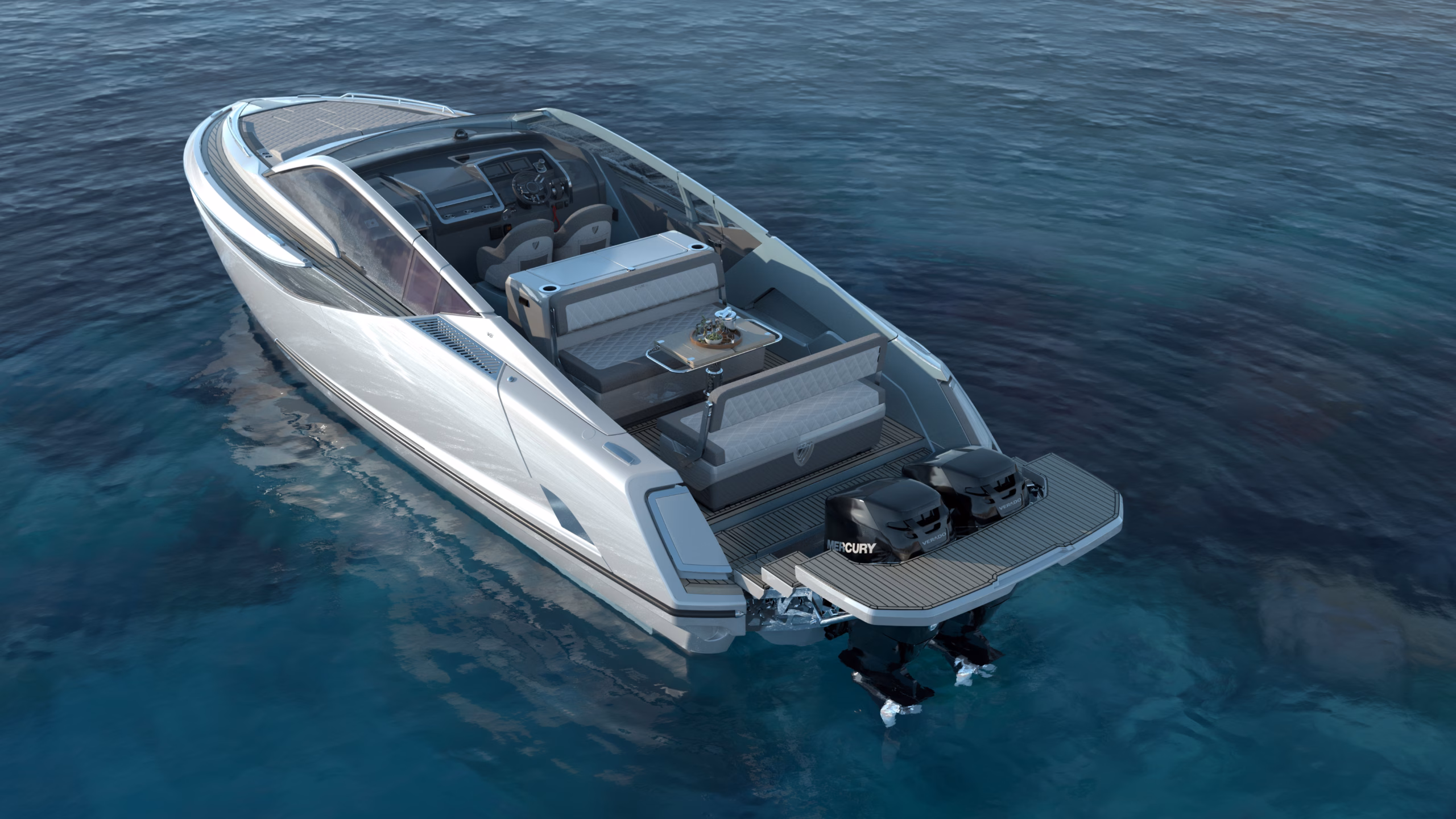Luxury motor yacht on water