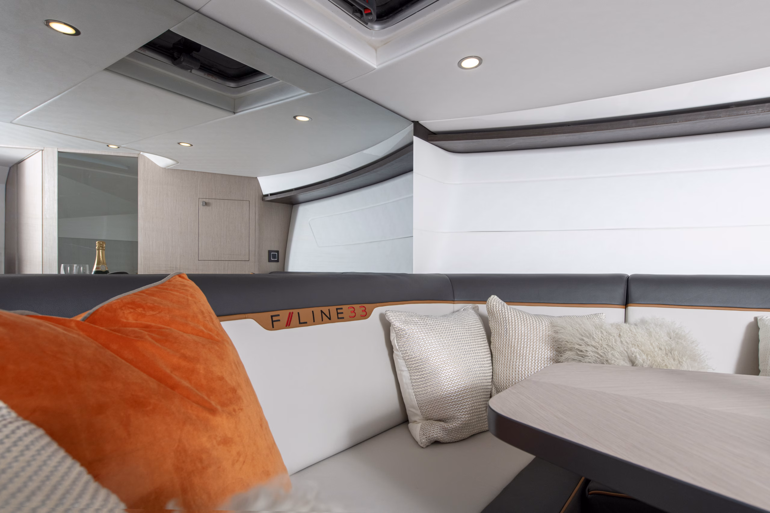 Luxury yacht interior seating area