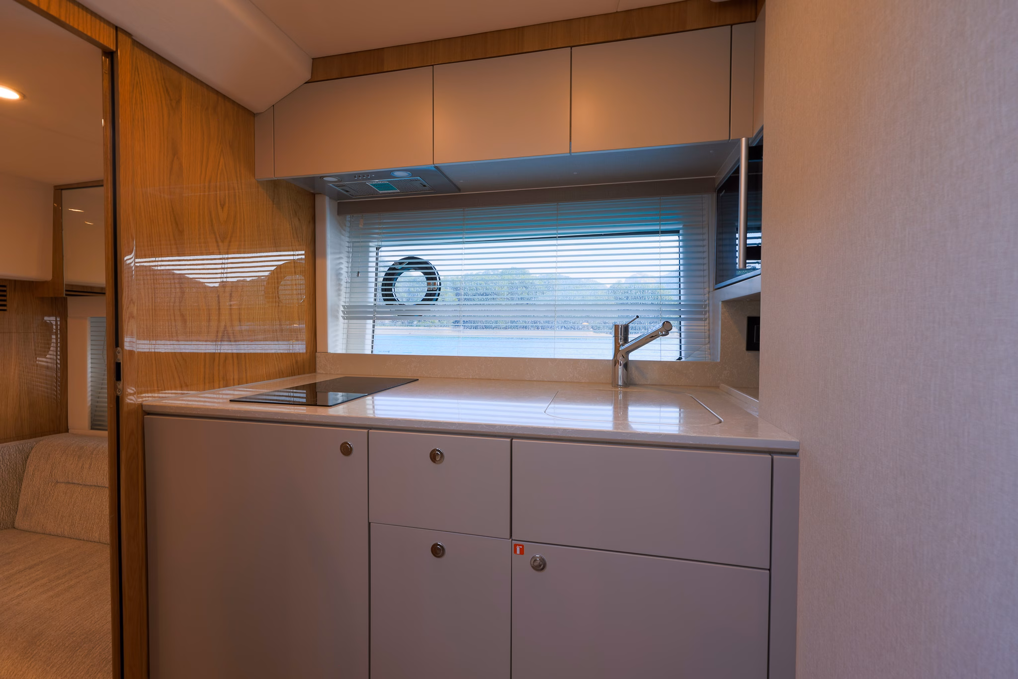 Yacht galley with window view