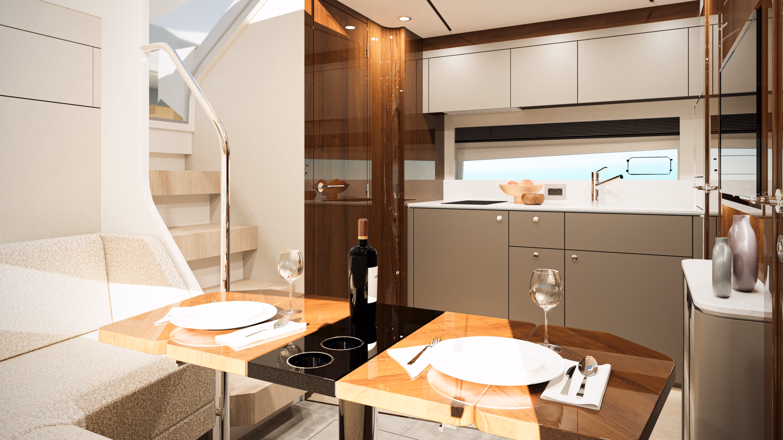 Luxury yacht dining area.
