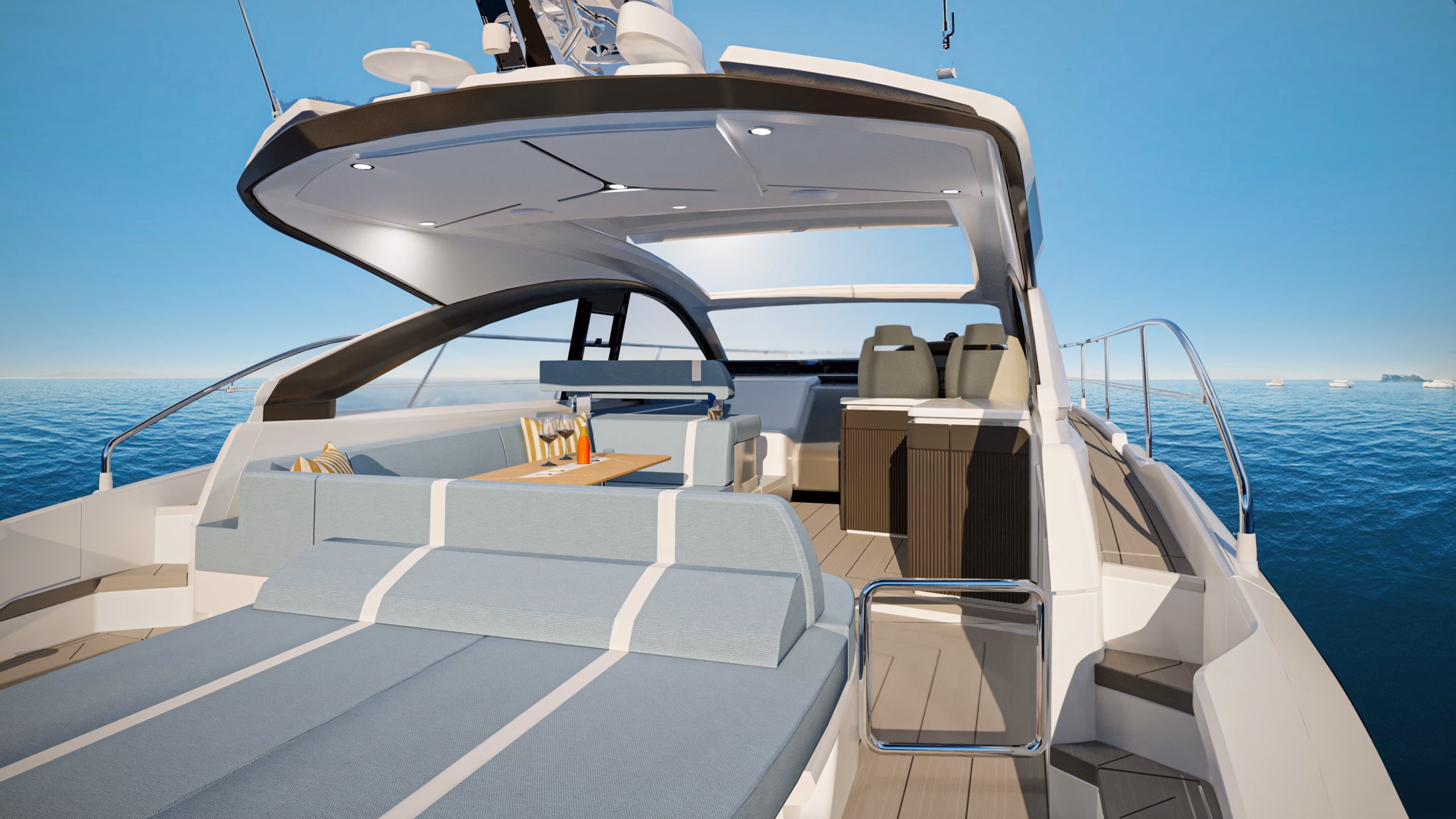 Luxury yacht deck seating area.