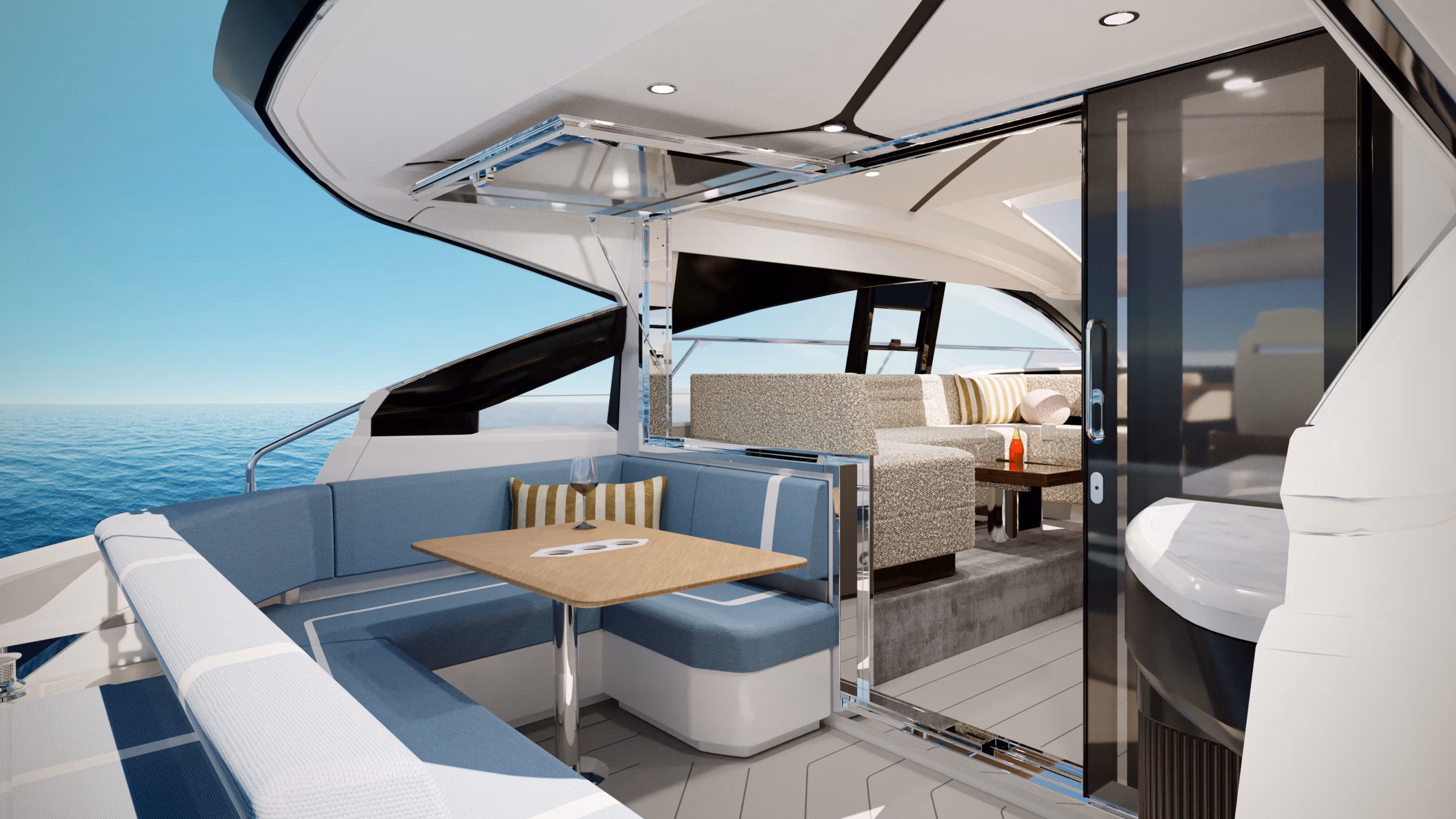 Luxury yacht deck seating area