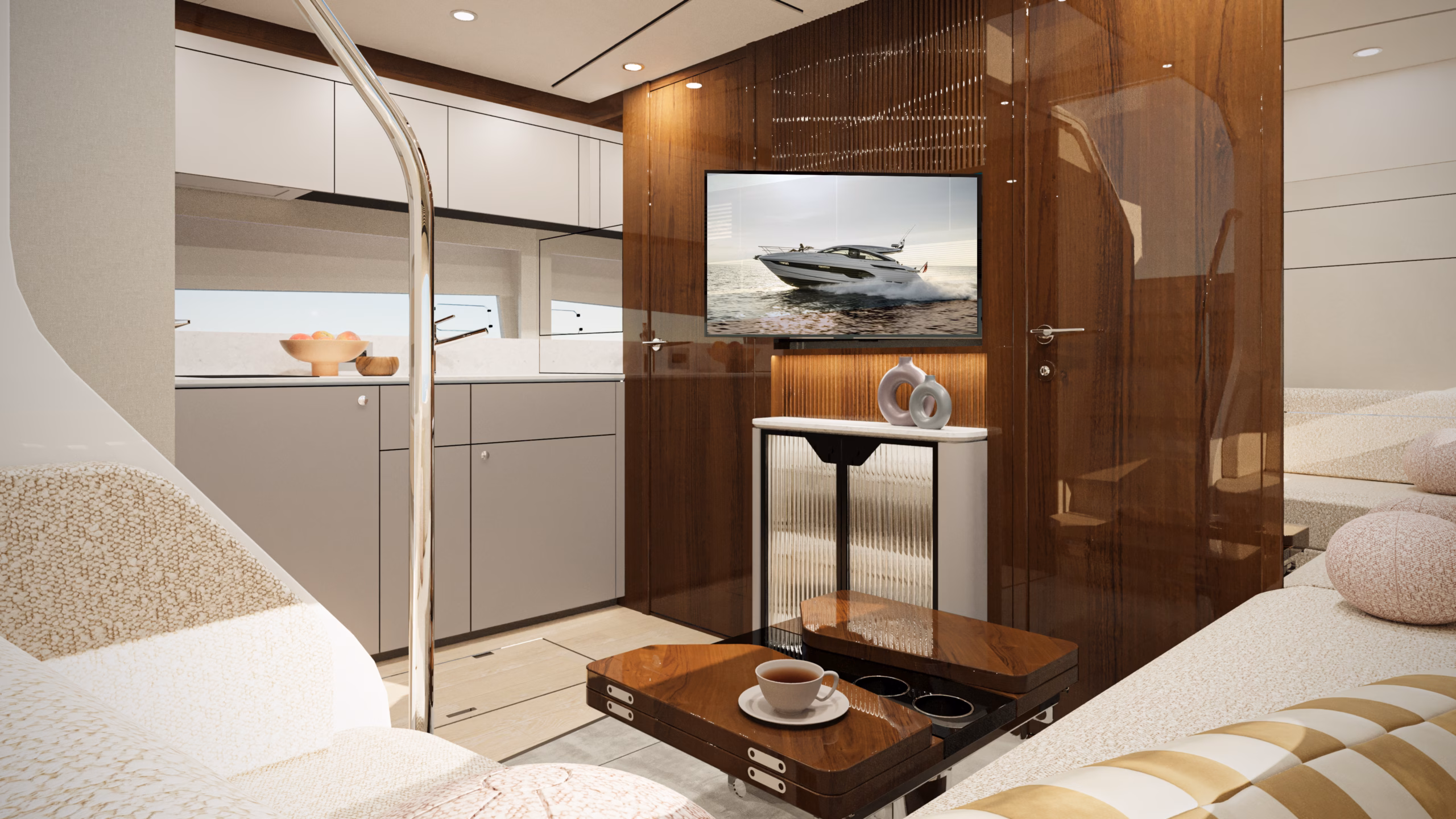 Luxury yacht interior with television