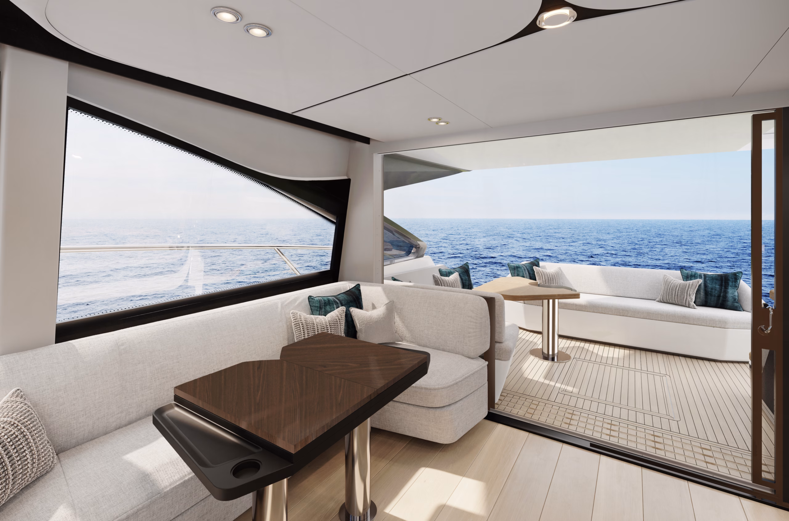 Yacht interior with ocean view