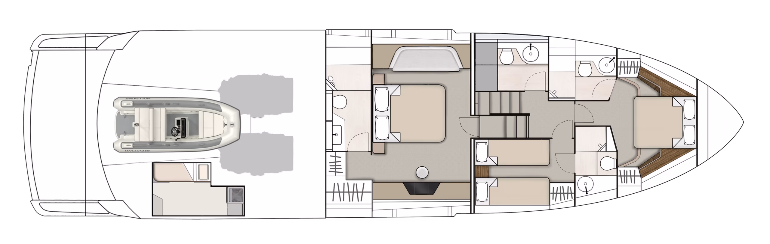 Yacht floor plan with tender
