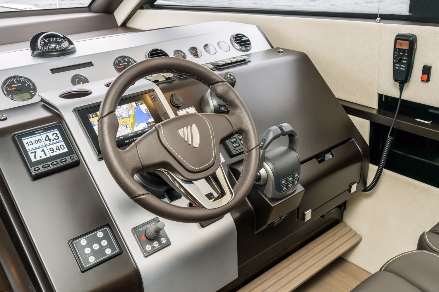 Yacht helm controls and display.
