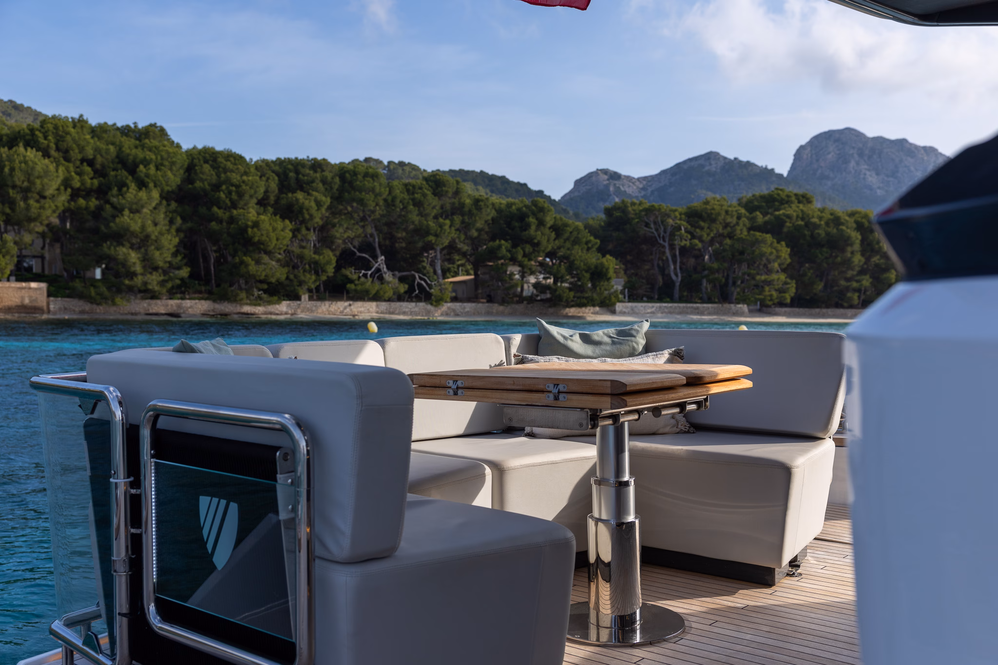Yacht seating area by coast