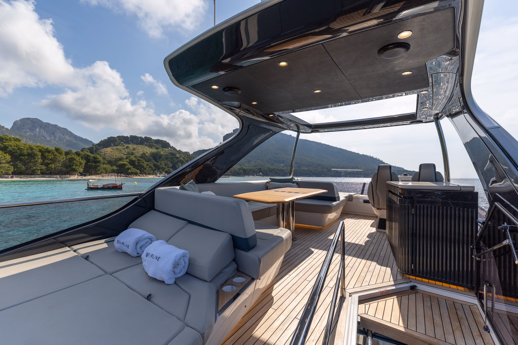 Luxury yacht deck with ocean view
