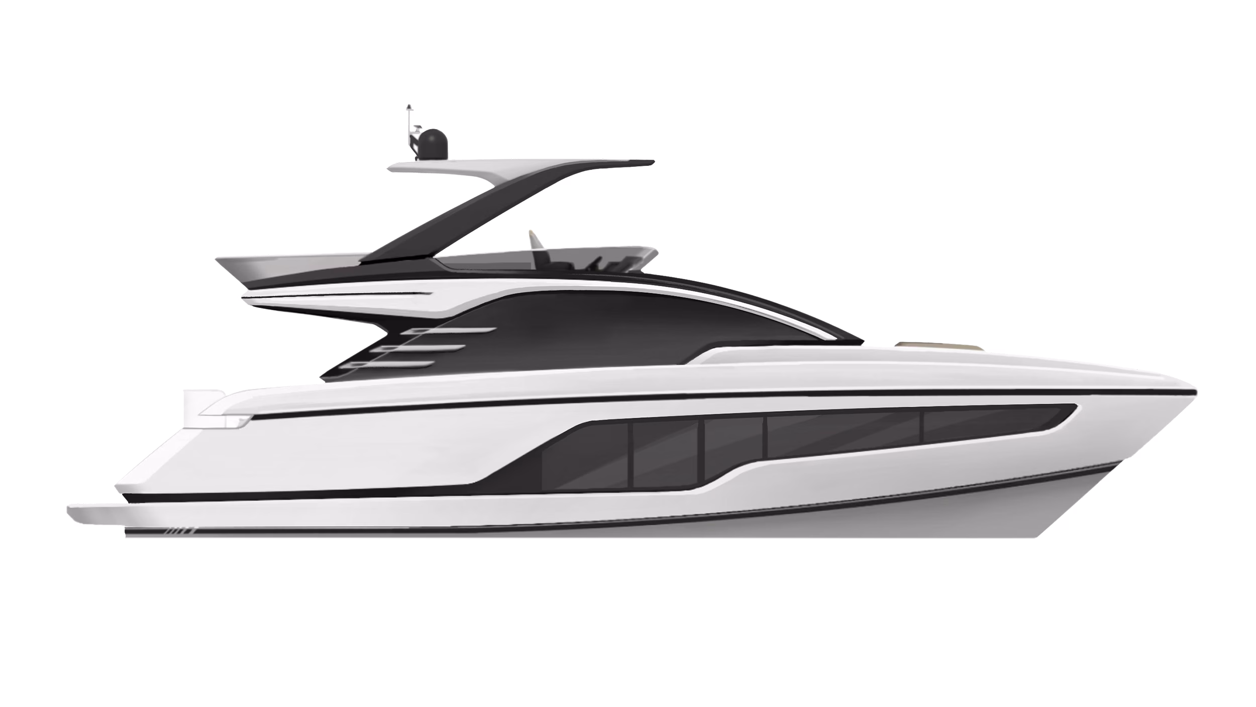 Sleek white luxury yacht profile