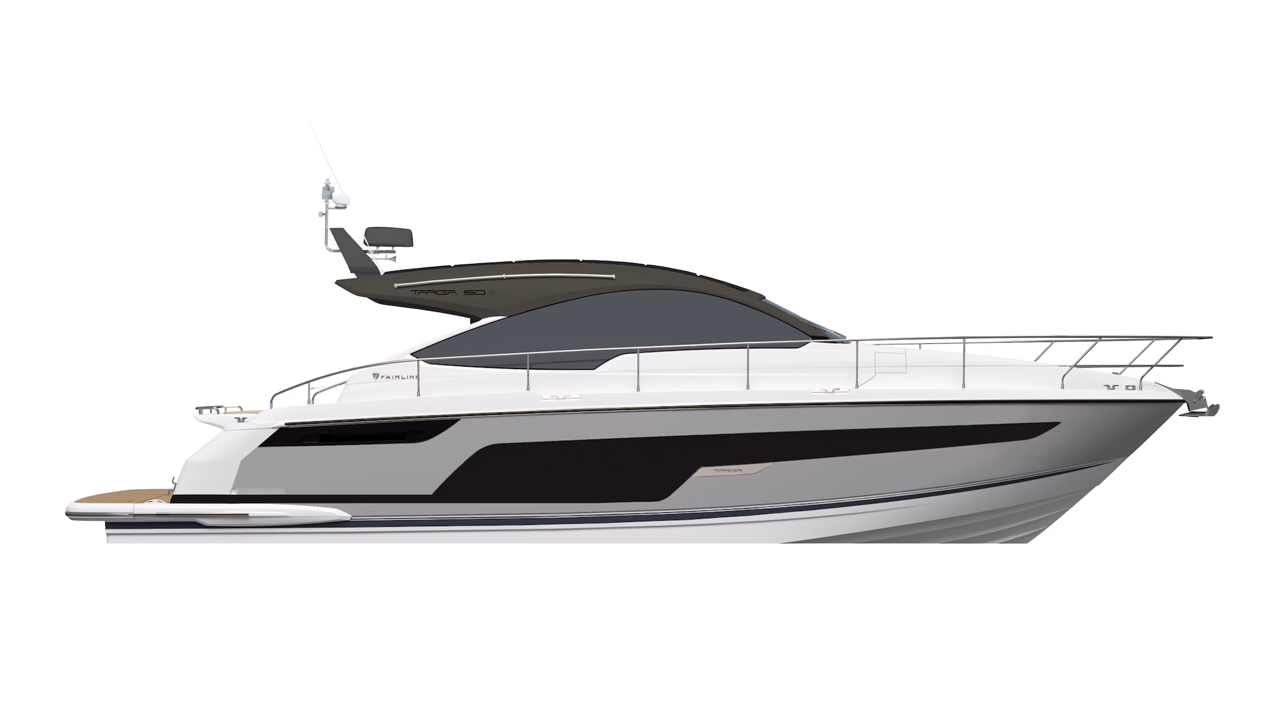 White luxury yacht profile view.