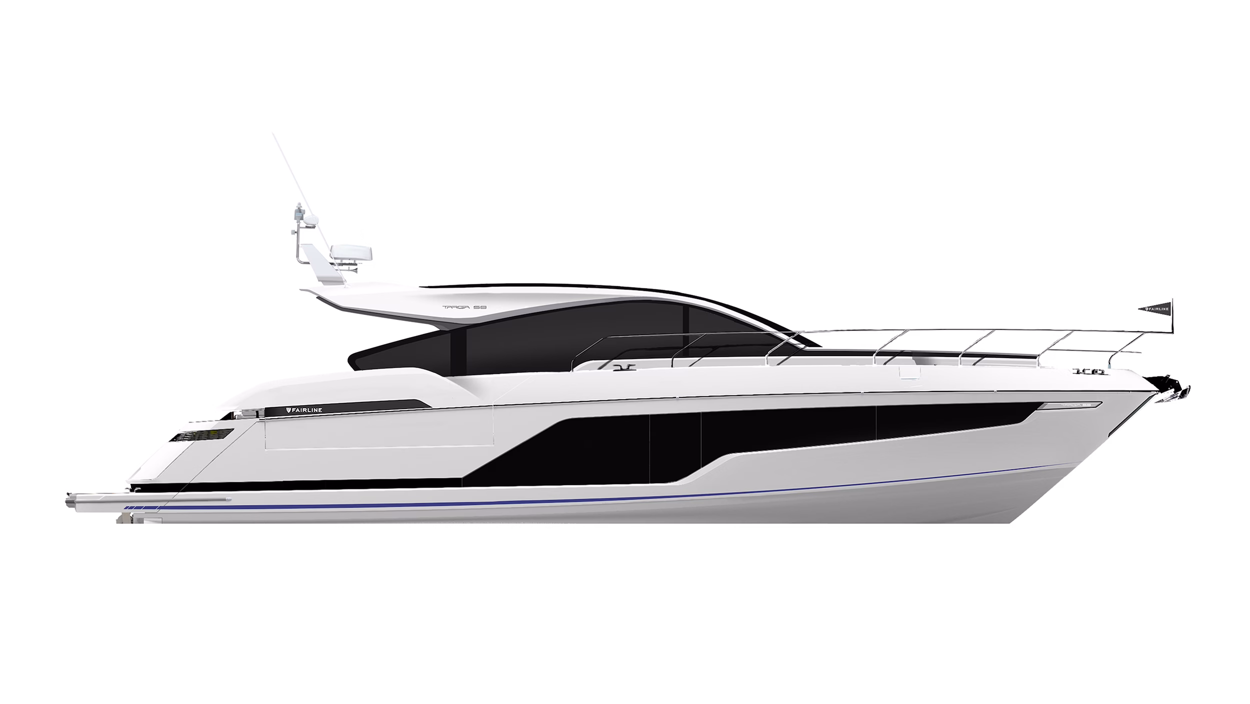 White motor yacht with black windows