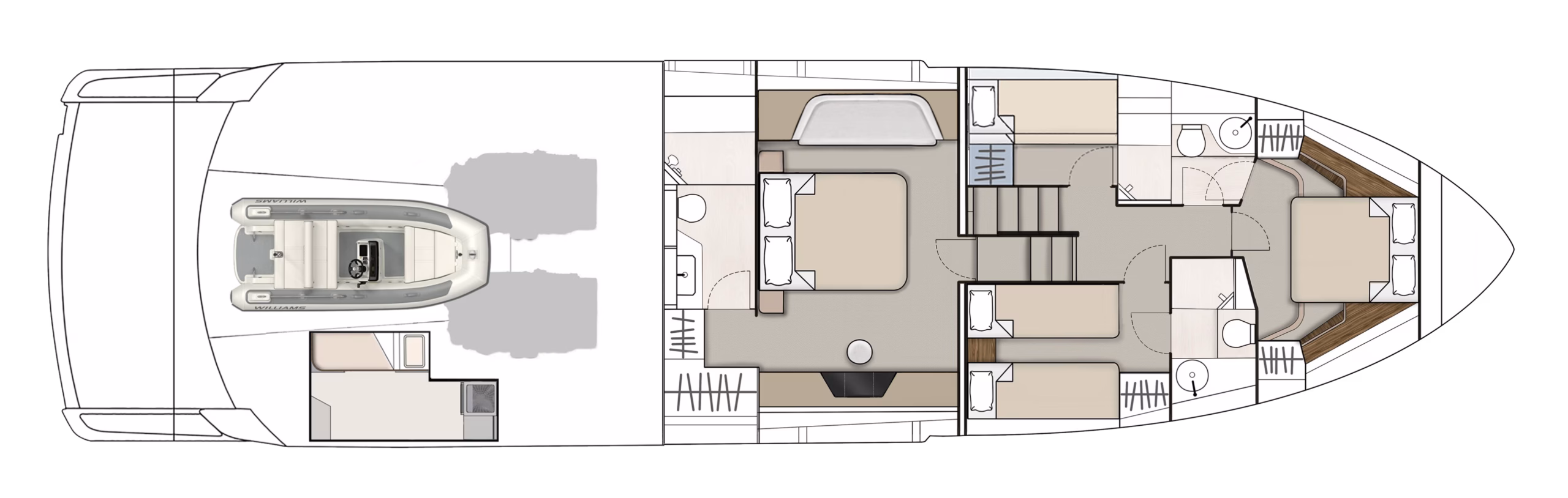 Yacht floor plan with dinghy