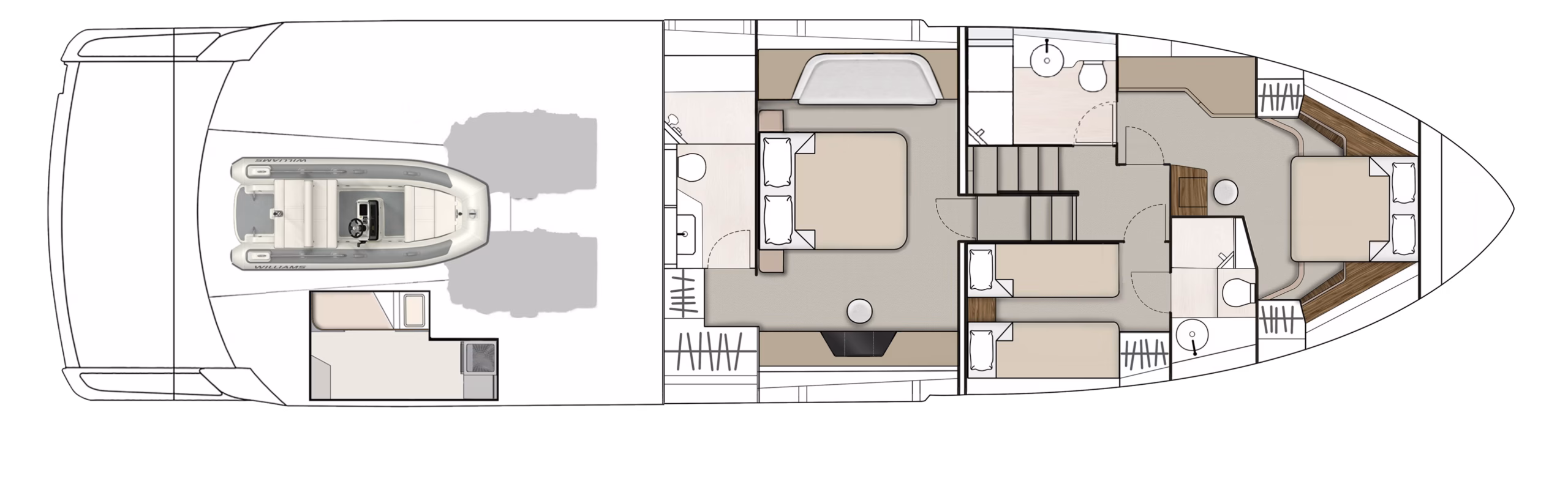 Yacht floor plan with dinghy