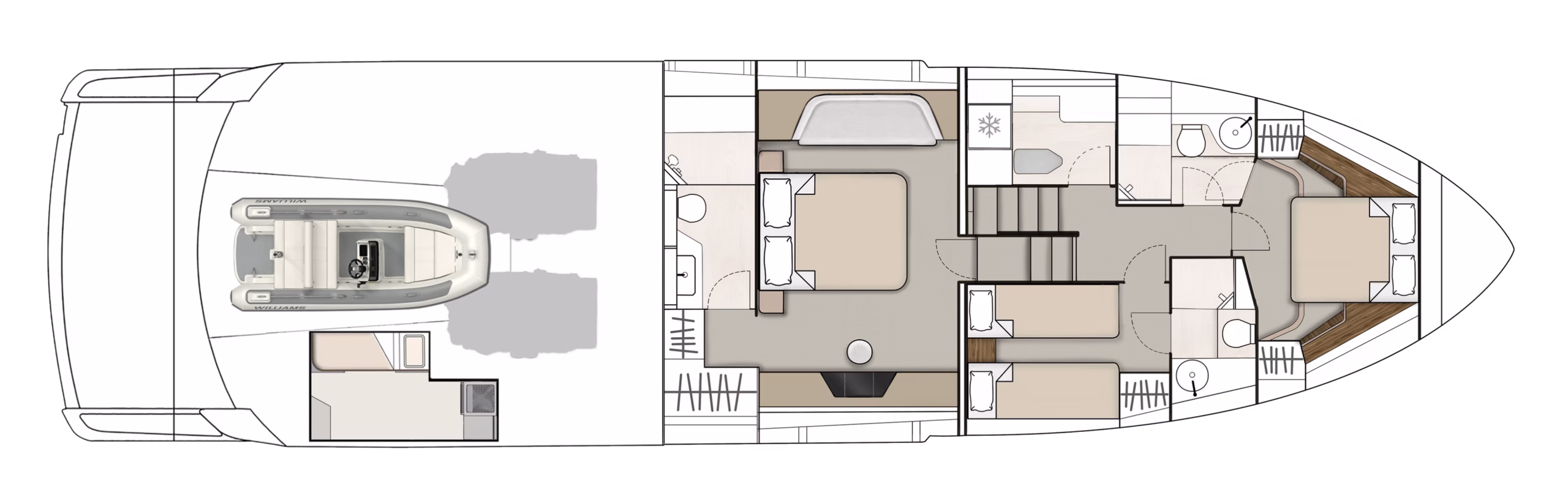 Boat floor plan with dinghy