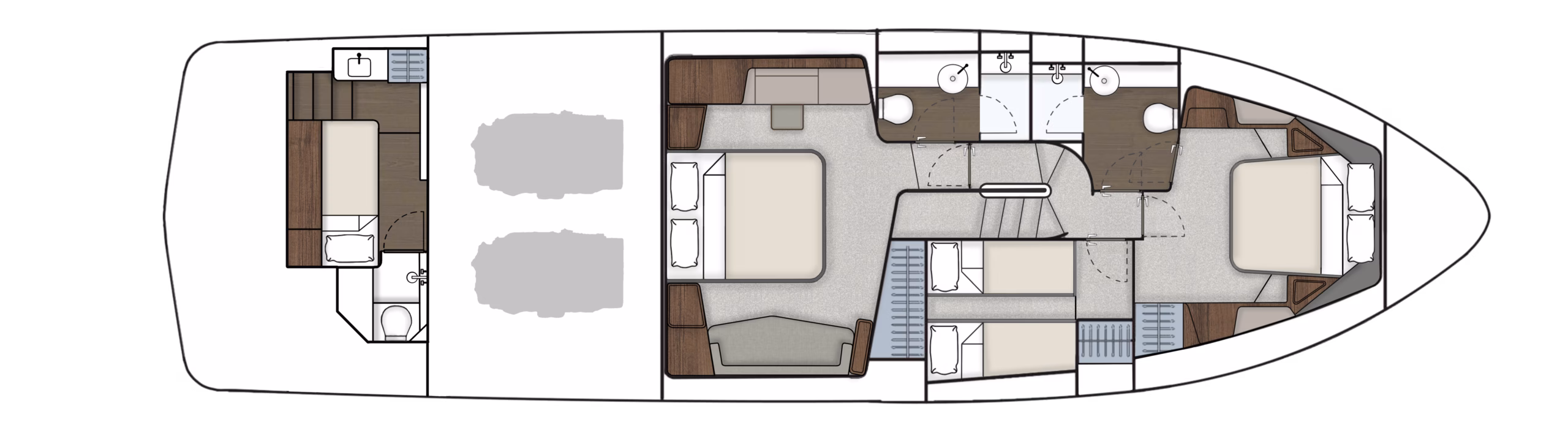 Yacht floor plan with cabins