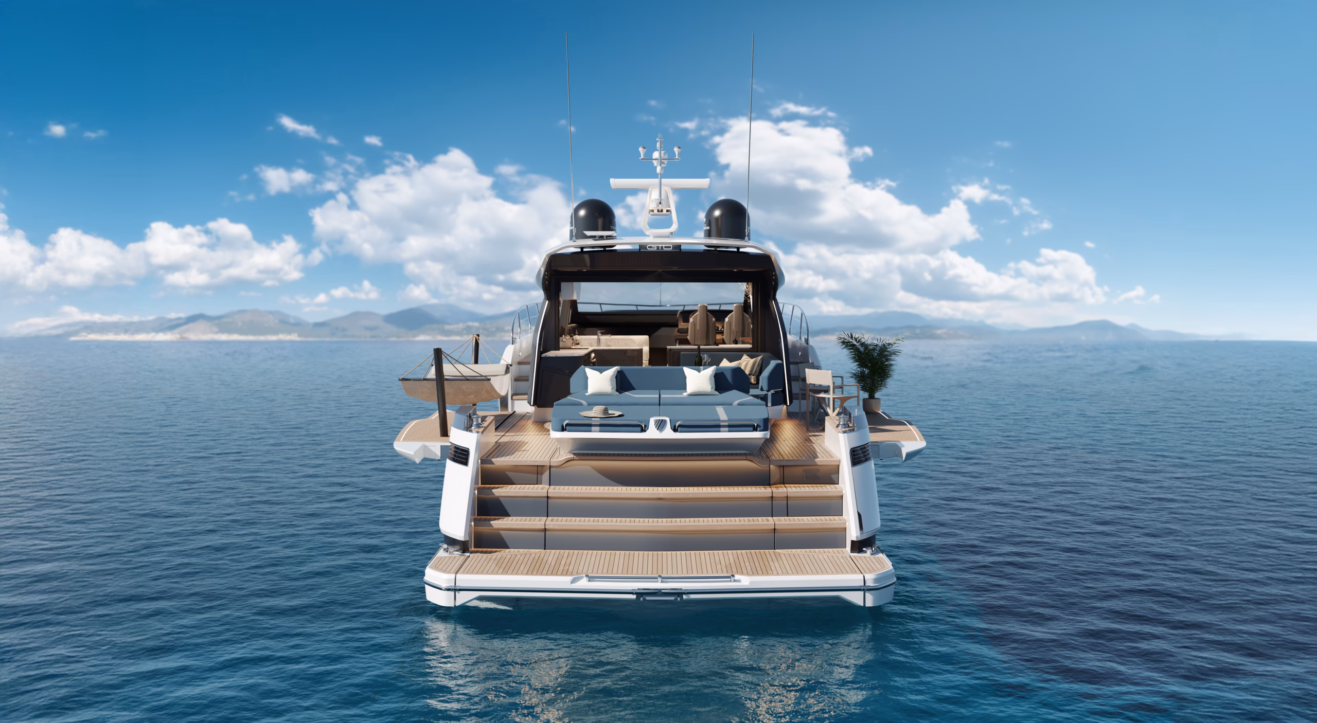 Luxury yacht on blue sea.
